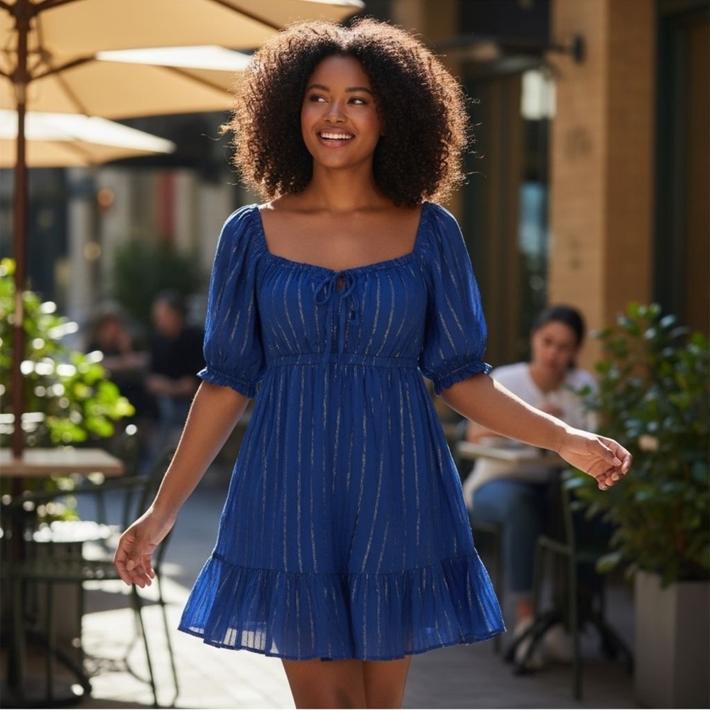 Cake For Dinner Caraway Stripe Blue Mini Dress Size Medium